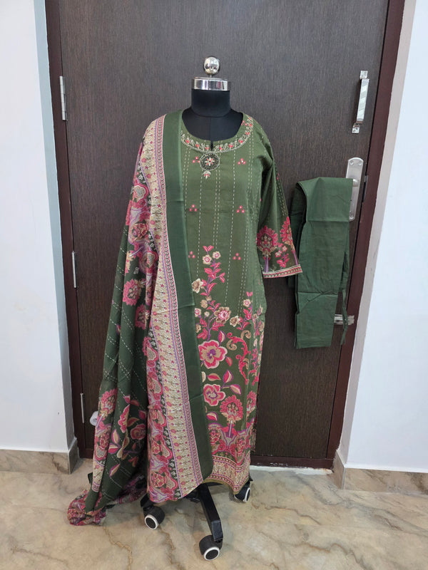 GREEN HANDWORK PREMIUM JAIPUR COTTON SALWAR SETS 0537
