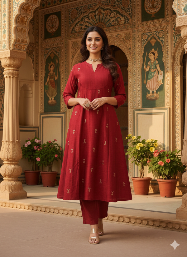 PREMIUM A-LINE RED RAW SILK CORD SETS 0528