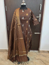 PREMIUM HANDLOOM BROWN BANARASI KURTIS WITH MATCHING NEEM ZARI WEAVING BORDER 0521