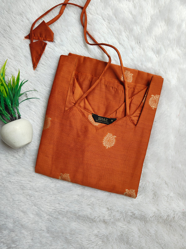 MILD ORANGE NOODLE NECK RAW SILK KURTIS 0560