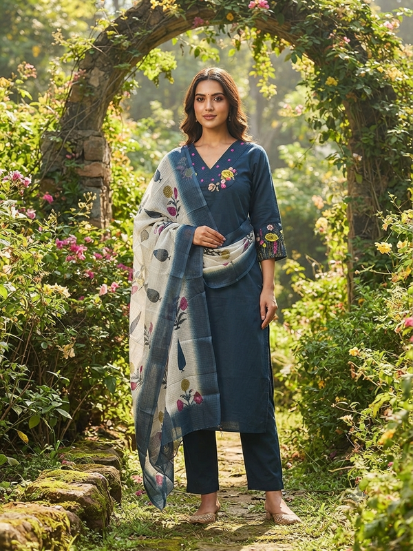 TEAL BLUE PURE COTTON SALWAR SETS 0632