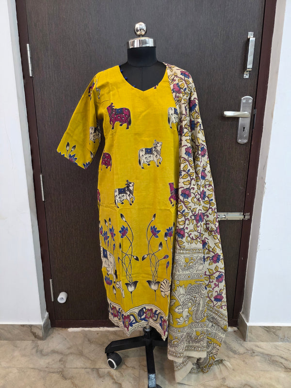 HAND PAINTED KALAMKARI COTTON KURTI +DUPPATTA 0561