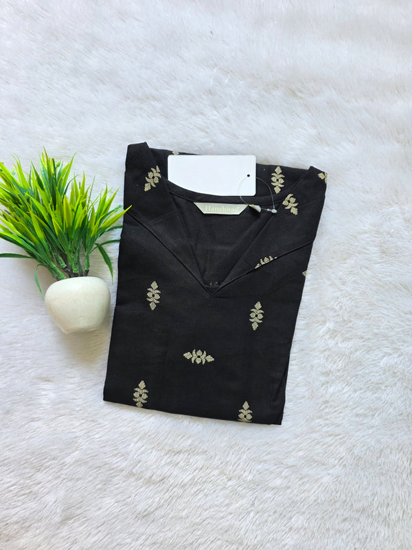 V- COLLAR NECK PREMIUM FLEX COTTON KURTIS BLACK /0582