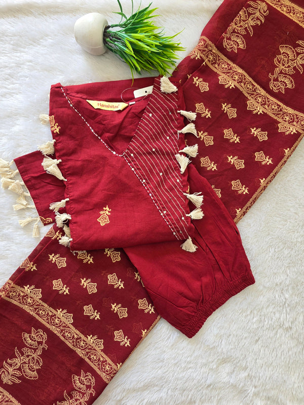 RED MAROON DESIGNER PREMIUM CAMBRIC COTTON SALWAR SETS 0551