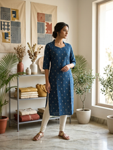 V SHAPED COLLAR PREMIUM FLEX COTTON KURTIS BLUE 0582