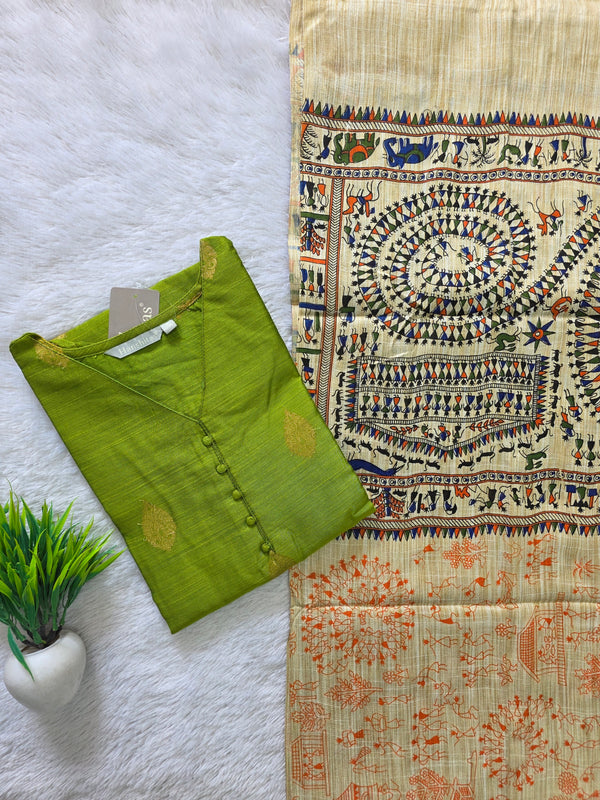 RAW SILK KURTI WITH MADHUBANI DUPATTA 0622