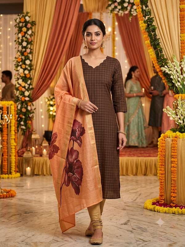 RAW SILK KURTI WITH KALAMKARI DUPPATTA 0509