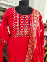 PREMIUM VATICAN SILK RED SALWAR SET WITH BANARASI DUPPATTA 0495