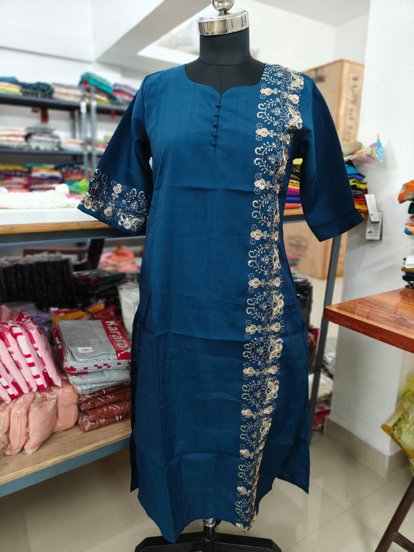 PREMIUM VATICAN SILK  ONE SIDE EMBRODIERY KURTIS 0490