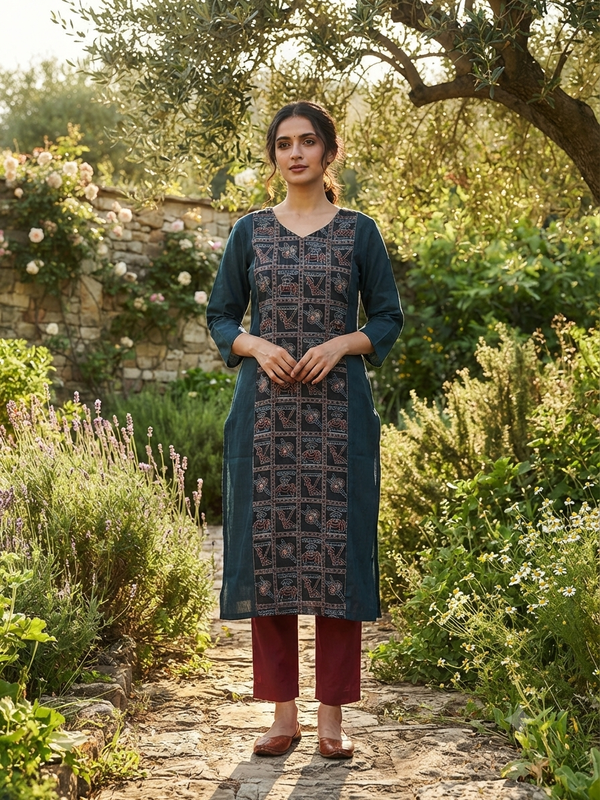 KALAMKARI THEMED BERLIN SILK KURTIS 0615