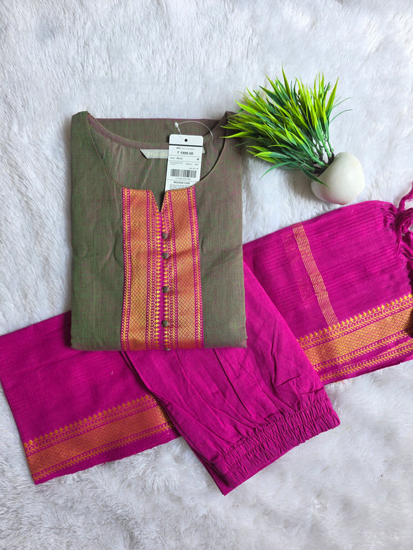 DUAL SHADE & PINK HANDLOOM MANGALGIRI COTTON SALWAR SETS 0483