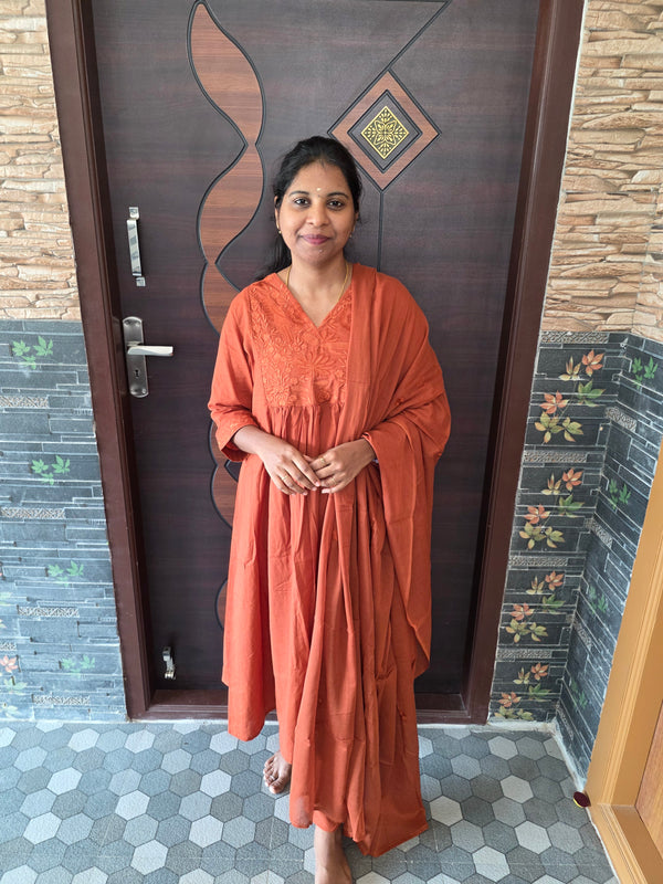 RUST ORANGE MUL COTTON UMBRELLA SALWAR SETS 0549