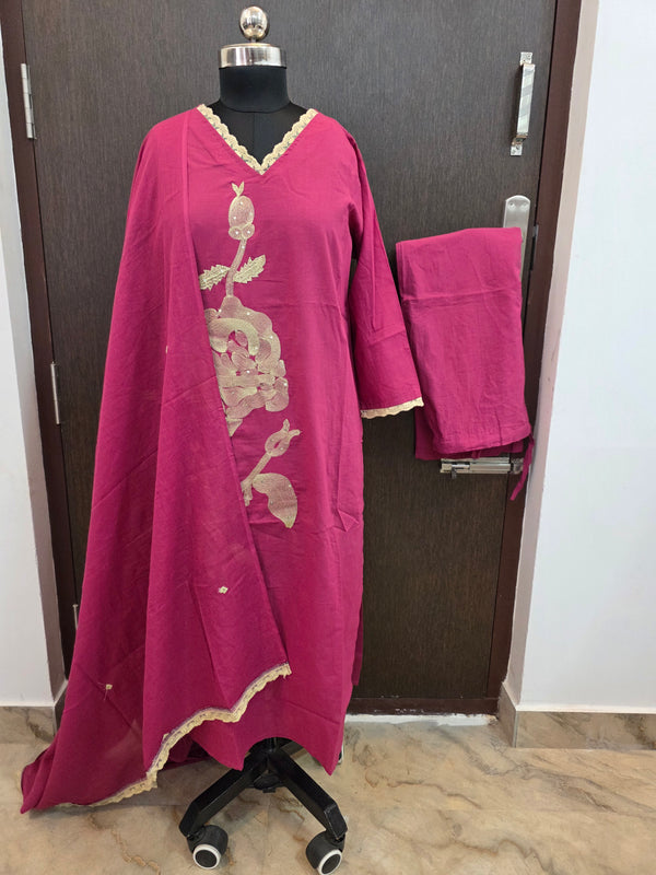MAGENTA PINK PREMIUM MULCOTTON 3 PIECE SALWAR SETS 0522