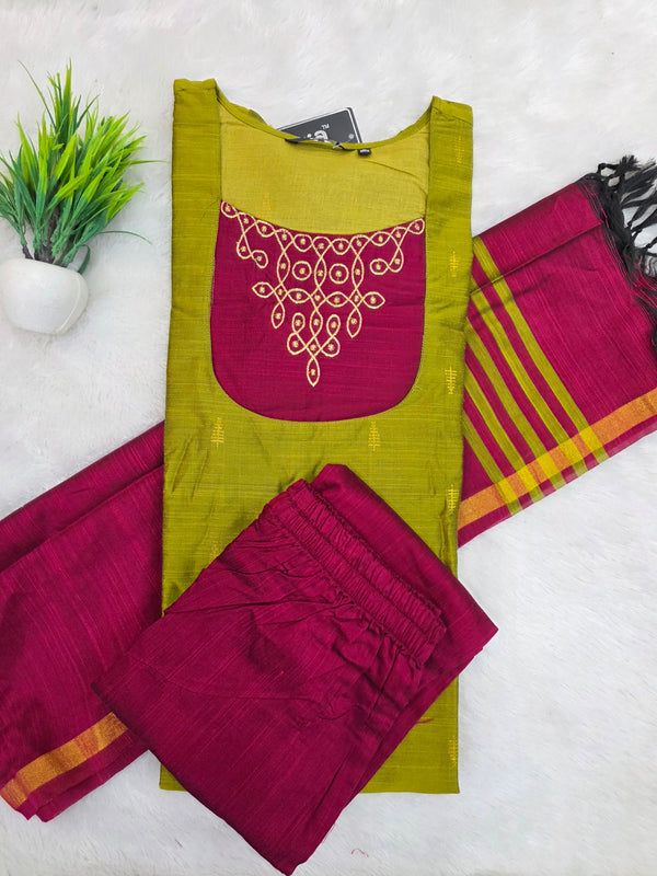 HANDLOOM RAW SILK KOLAM EMBROIDERED SALWAR SETS 2222