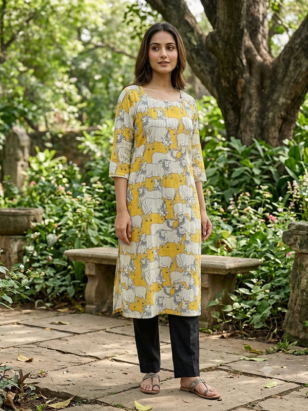 COW PREMIUM LINEN ZARI KURTIS 0515