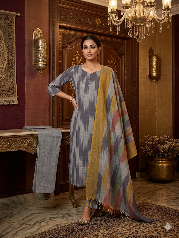GREY PREMIUM HANDLOOM IKKAT COTTON SALWAR SETS 0539