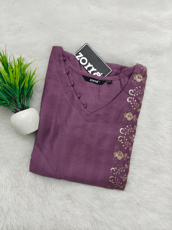 PREMIUM VATICAN SILK  ONE SIDE EMBRODIERY KURTIS 0490