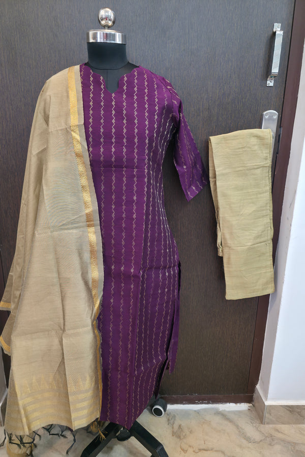 PREMIUM HANDLOOM RAW SILK PURPLE SALWAR SETS 2222