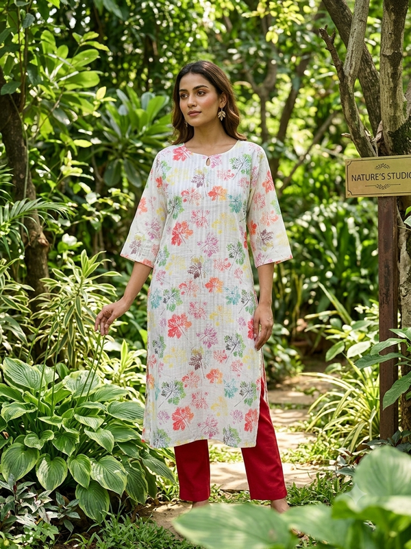 MULTI LEAF PREMIUM LINEN ZARI KURTIS 0515