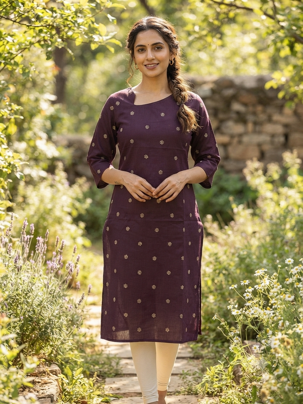 SCALLOPED PREMIUM FLEX COTTON KURTIS WINE 0599