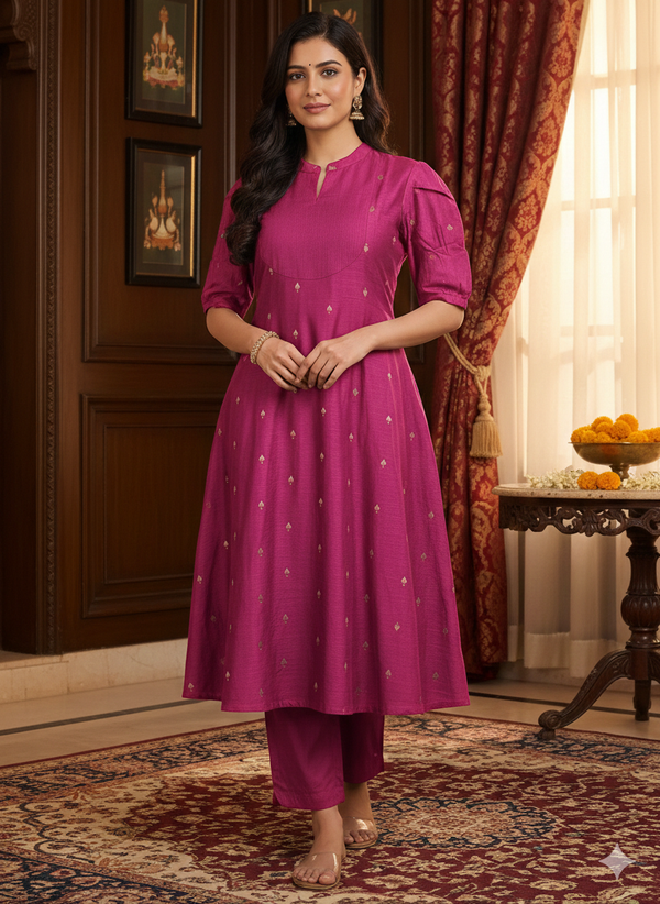 PREMIUM A-LINE MAGENTA PINK RAW SILK CORD SETS 0528