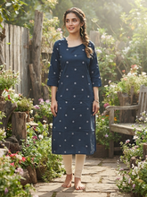 SCALLOPED PREMIUM FLEX COTTON KURTIS BLUE 0599