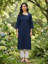 CHIKANKARI KURTIS NAVY 0605