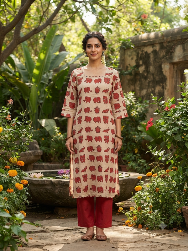 HAND CRAFTED KALAMKARI COTTON KURTIS 0627