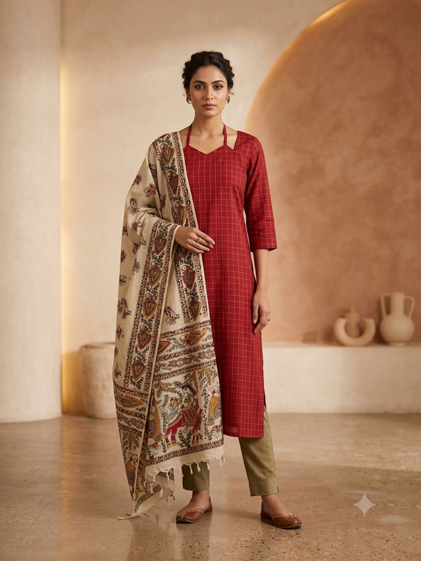 RAW SILK WITH MADHUBANI INSPIRED SALWAR 0652
