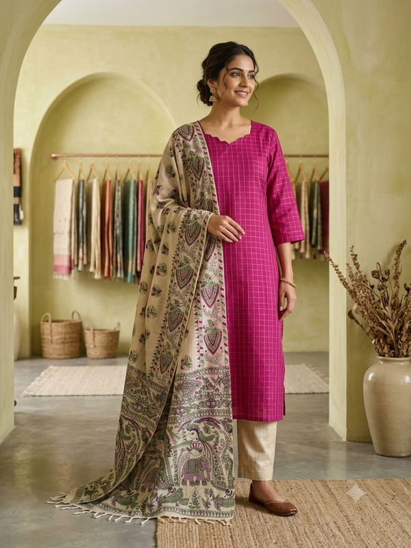 RAW SILK WITH MADHUBANI INSPIRED SALWAR 0652