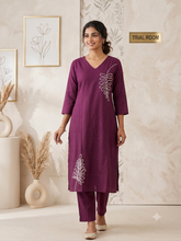 LEAF THREAD EMBROIDERED CO-ORD SETS PURPLE 0595