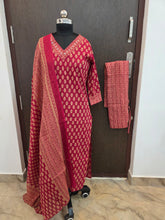 HANDWORK RED MAROON JAIPUR COTTON 3 PIECE SALWAR SETS 0537