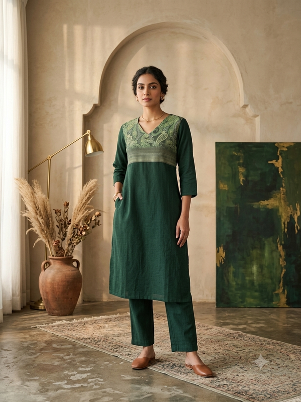 BOTTLE GREEN BERLIN SILK CO-ORD SETS /0584