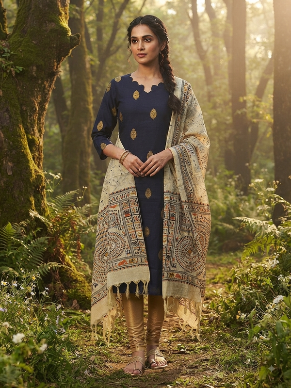 RAW SILK KURTI WITH MADHUBANI DUPATTA 0622