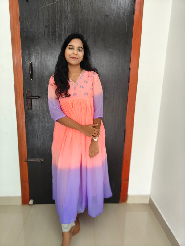 Party Wear Handwork Georgette Dual color Anarkali 0473