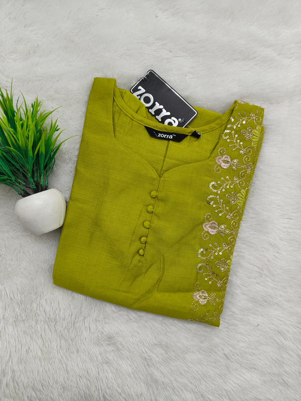 PREMIUM VATICAN SILK  ONE SIDE EMBRODIERY KURTIS 0490