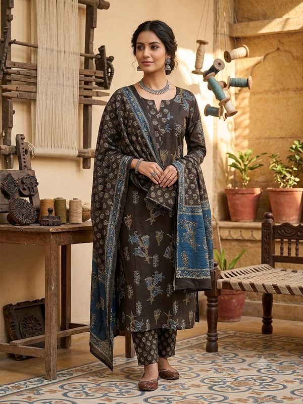 60*60 COTTON SALWAR SETS BROWN 0597