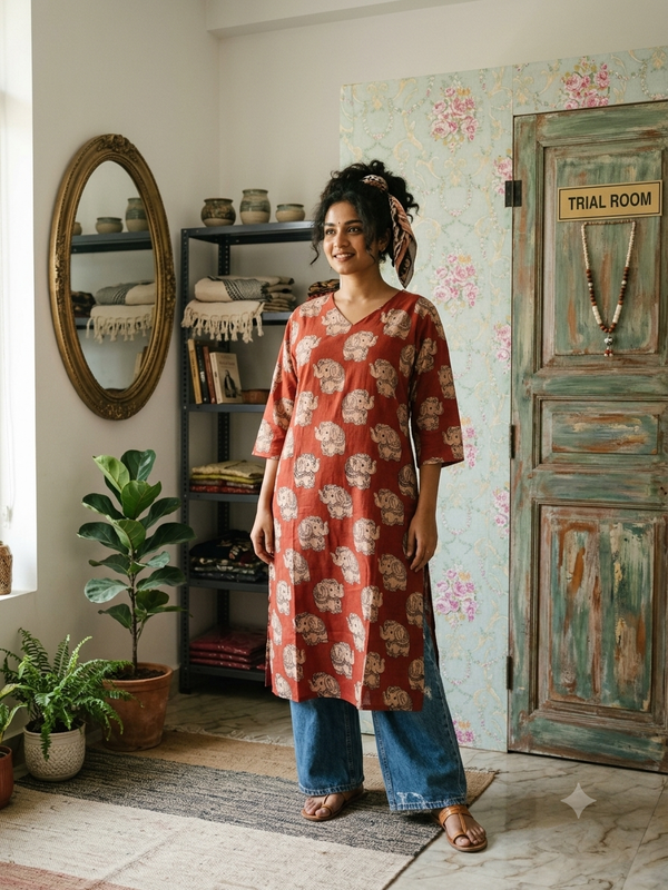 HAND PAINTED PREMIUM KALAMKARI KURTIS 0600