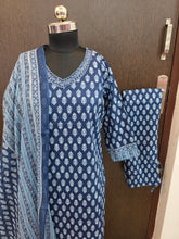 HANDWORK INDIGO JAIPUR COTTON 3 PIECE SALWAR SETS 0537