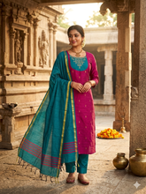 HANDLOOM RAW SILK KOLAM EMBROIDERED SALWAR SETS 2222