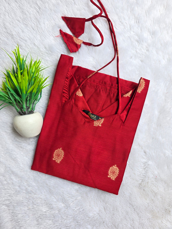 MILD RED NOODLE NECK RAW SILK KURTIS 0560