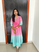 Party Wear Handwork Georgette Dual color Anarkali 0473