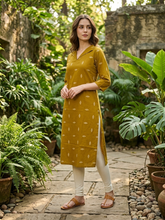 V- COLLAR NECK PREMIUM FLEX COTTON KURTIS MUSTARD /0582