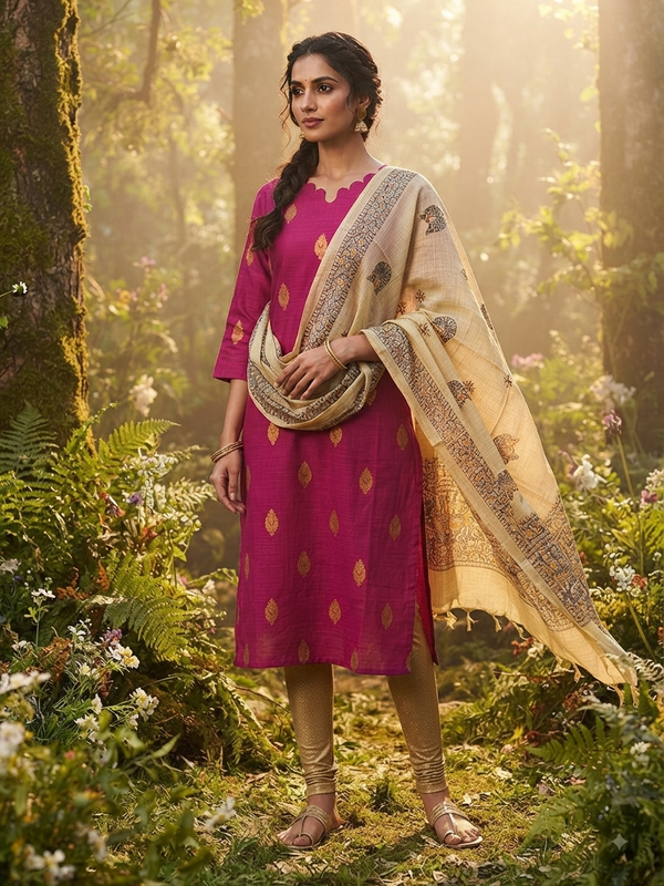 RAW SILK KURTI WITH MADHUBANI DUPATTA 0622