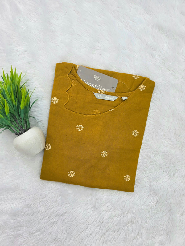 SCALLOPED PREMIUM FLEX COTTON KURTIS MUSTARD 0599
