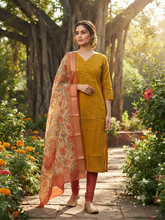 RAW SILK KURTI WITH KALAMKARI DUPATTA 0629