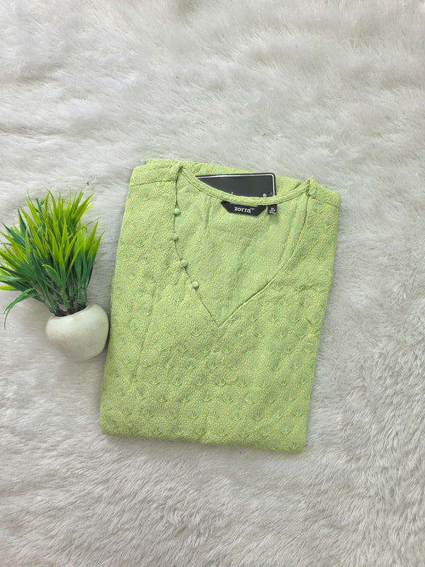 CHIKANKARI KURTIS PISTA GREEN 0605
