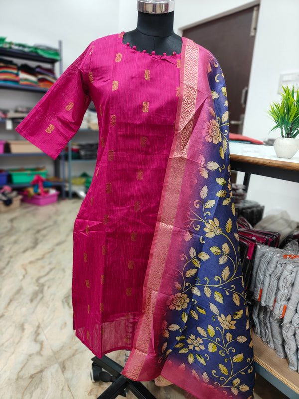 PREMIUM RAW SILK KURTI WITH KALAMKARI DUPPATTA 0509
