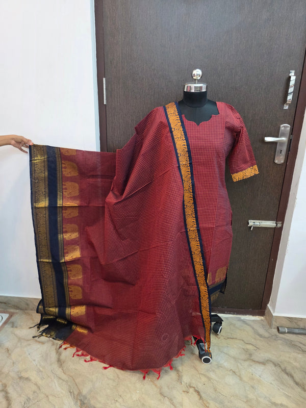 PREMIUM HANDLOOM KANCHI COTTON KURTI WITH DUPATTA 0619