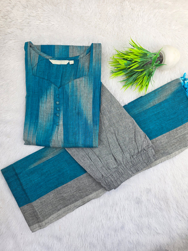 BLUE PREMIUM HANDLOOM IKKAT COTTON SALWAR SETS 0539